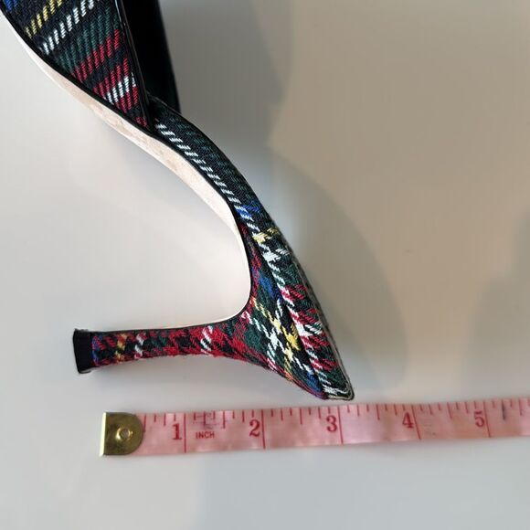 Manolo Blahnik Plaid Maysale Buckle Mules Blue Red EU 38 US 8 Shoes - Picture 8 of 8